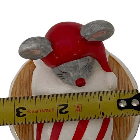 Otagiri Ceramic Sleeping Mouse Christmas Music Box candy Stripes Japan CHIP - Picture 6 of 11
